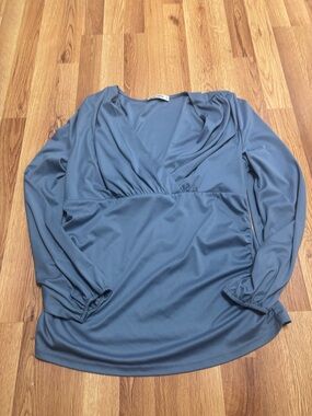 Grace Karin Blue Long Sleeve V-Neck Blouse